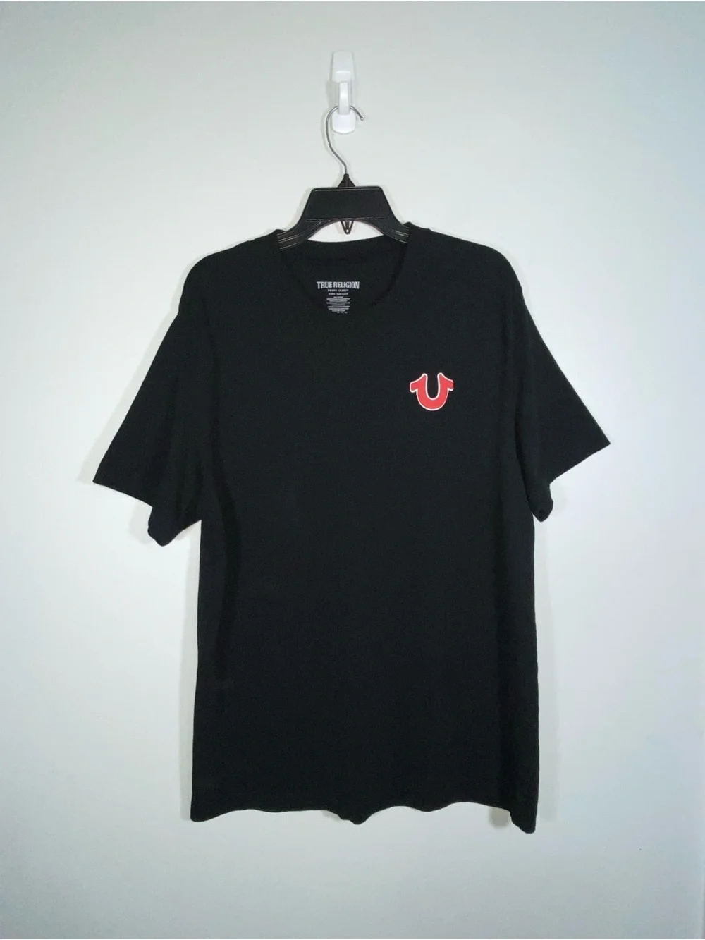 True Religion Black Short-Sleeve Tee with Red Chest Logo